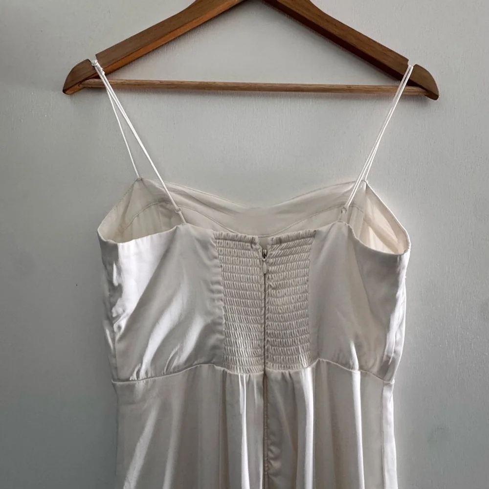Y2K Satin Slip Dress | Ivory Spaghetti Strap Maxi Minimalist